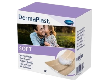 Zdjęcie przedstawia wyrób medyczny DermaPlast Soft Plaster z opatrunkiem.