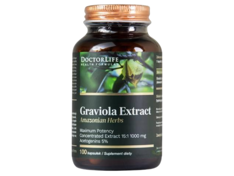 Zdjęcie przedstawia suplement diety Doctor Life Graviola Extract, kapsułki, 400 mg.