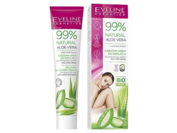 Zdjęcie przedstawia kosmetyk EVELINE 99% Natural Aloe Vera Łagodny krem do depilacji.