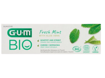 Zdjęcie przedstawia dermokosmetyk GUM Bio Fresh Mint, pasta do jamy ustnej, 1450 ppm.