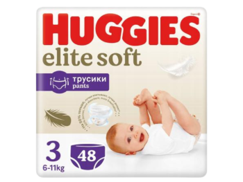 Zdjęcie przedstawia wyrób medyczny HUGGIES Elite Soft Pants, pieluchomajtki.