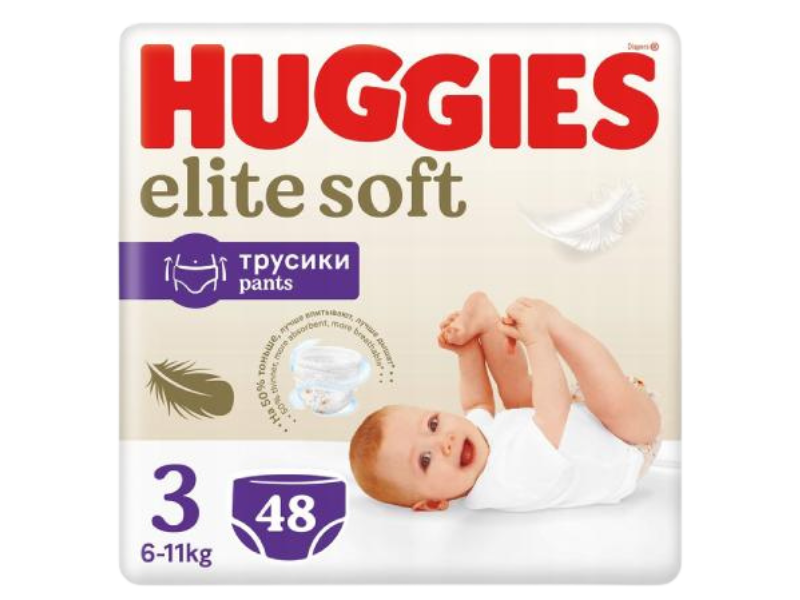 Zdjęcie przedstawia wyrób medyczny HUGGIES Elite Soft Pants, pieluchomajtki.