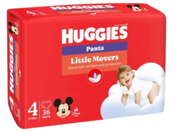 Zdjęcie przedstawia wyrób medyczny HUGGIES Little Movers Pants, pieluchomajtki.