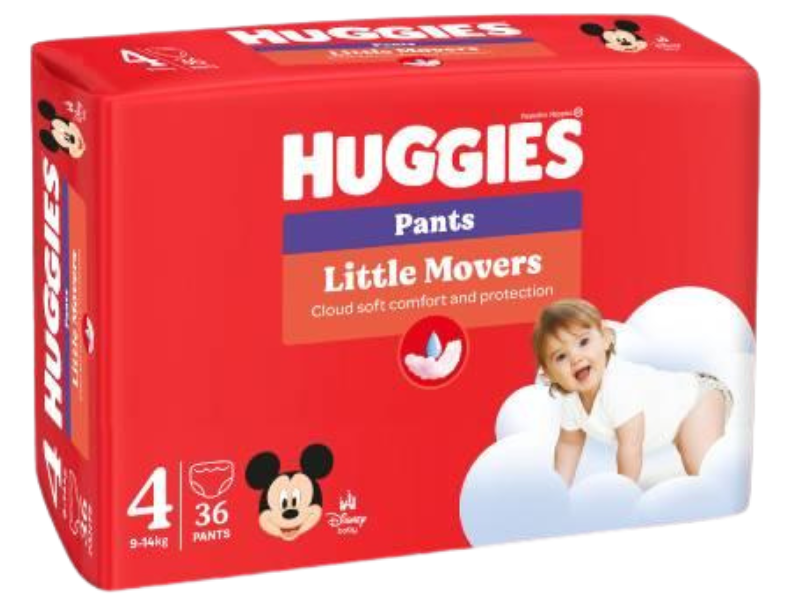 Zdjęcie przedstawia wyrób medyczny HUGGIES Little Movers Pants, pieluchomajtki.