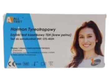 Zdjęcie przedstawia wyrób medyczny INTEGRA DIAGNOSTIC Szybki Test Kasetkowy TSH, test diagnostyczny.
