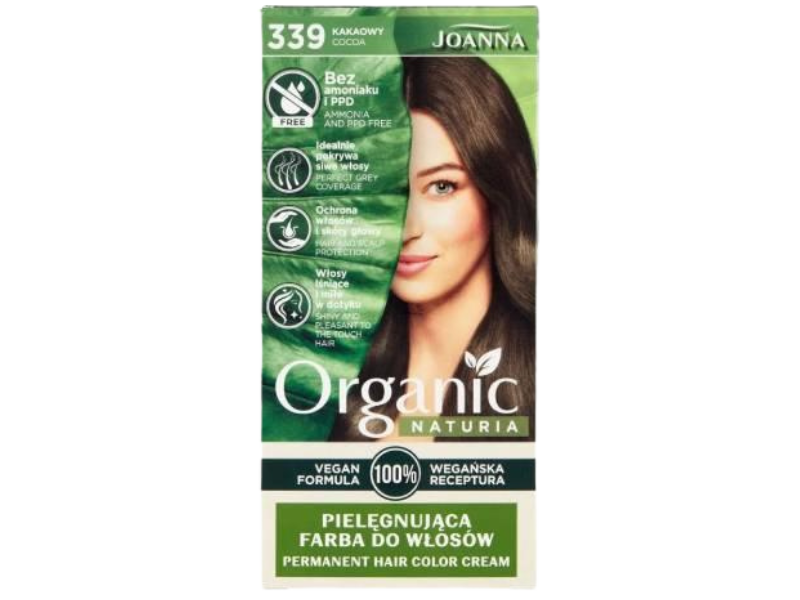 Zdjęcie przedstawia kosmetyk JOANNA NATURIA ORGANIC VEGAN Farba 339 kakaowy, krem.