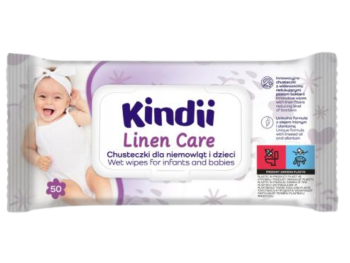 Zdjęcie przedstawia wyrób medyczny KINDII Linen Care Chusteczki nawilżane dla niemowląt i dzieci.
