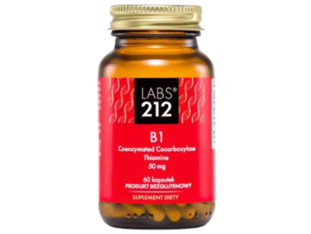 Zdjęcie przedstawia suplement diety LABS212 Witamina B1 Kokarboksylaza z Tiaminą, kapsułki, 50 mg.