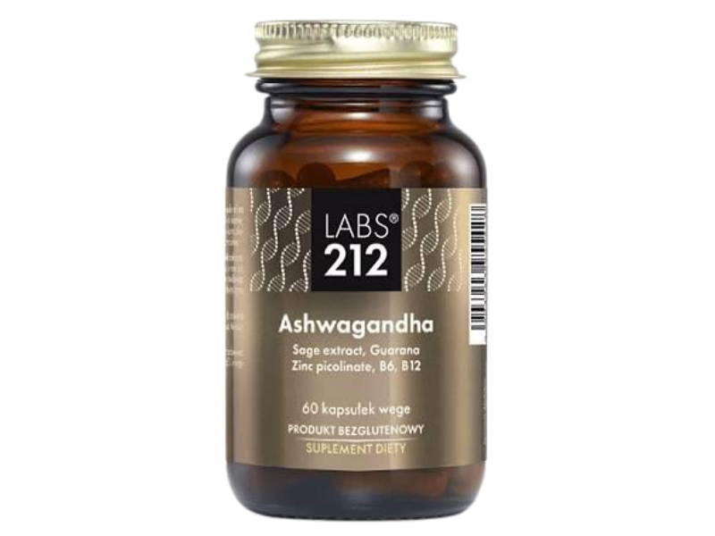 Zdjęcie przedstawia suplement diety Labs212 Ashwagandha, kapsułki.