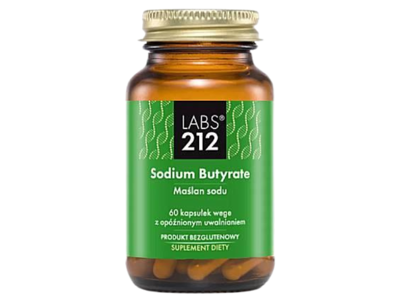 Zdjęcie przedstawia suplement diety Labs212 Maślan Sodu, kapsułki, 250 mg.