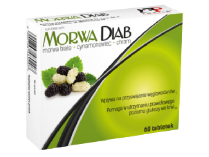 Zdjęcie przedstawia suplement diety Morwa Diab, tabletki.