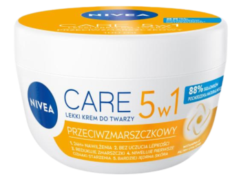 Zdjęcie przedstawia kosmetyk NIVEA Care 5w1 Przeciwzmarszczkowy lekki krem do twarzy.