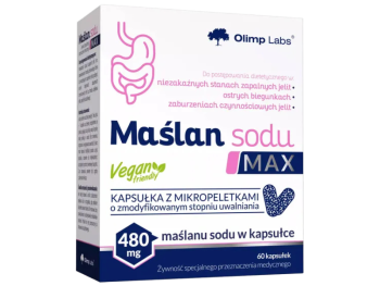 Zdjęcie przedstawia środek spożywczy Olimp Maślan sodu MAX, kapsułki.