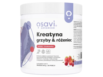 Zdjęcie przedstawia suplement diety Osavi Advanced Kreatyna, grzyby & różeniec, proszek.
