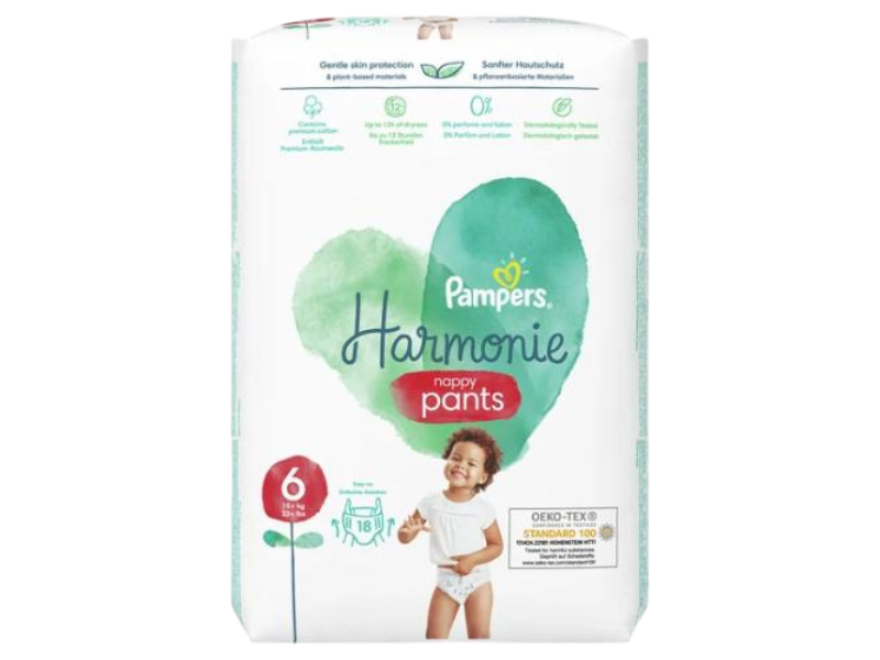 Zdjęcie przedstawia wyrób medyczny PAMPERS Harmonie Pants Pieluchomajtki rozmiar 6.