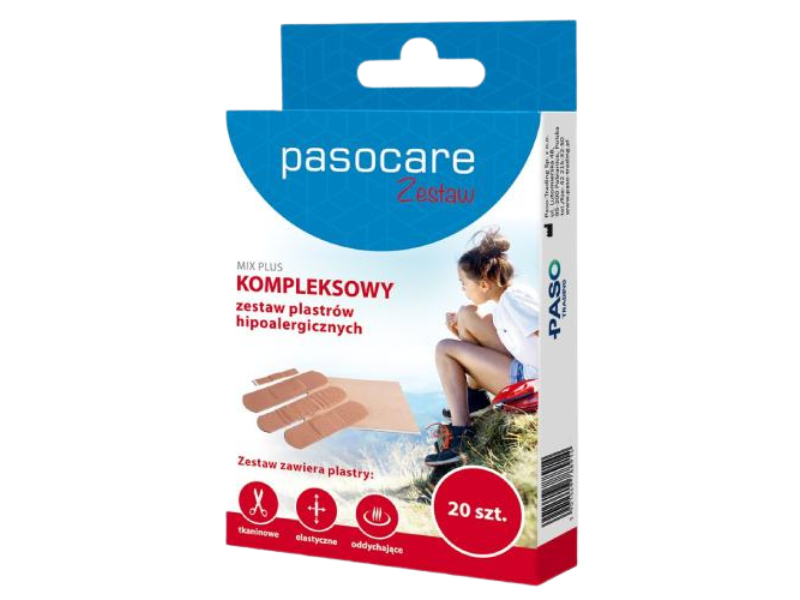 Zdjęcie przedstawia wyrób medyczny PASOCARE MIX PLUS Kompleksowy zestaw plastrów hipoalergicznych, plaster.