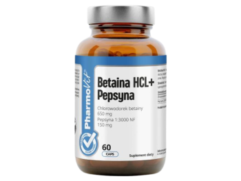 Zdjęcie przedstawia suplement diety PHARMOVIT Betaina HCL + Pepsyna, kapsułki