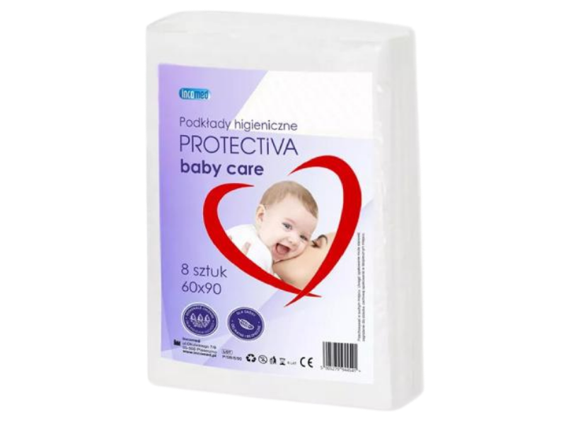 Zdjęcie przedstawia wyrób medyczny PROTECTIVA baby care Podkłady higieniczne, podkładki.