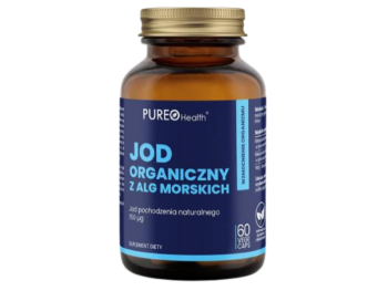 Zdjęcie przedstawia suplement diety PUREO Health Jod organiczny z alg morskich, kapsułki, 150 µg.