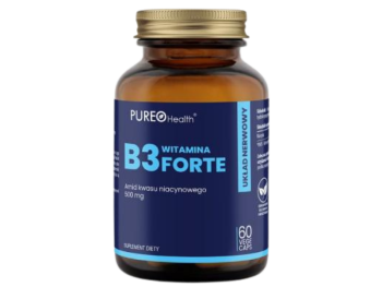 Zdjęcie przedstawia suplement diety PUREO Health Witamina B3 Niacyna, kapsułki, 500 mg.