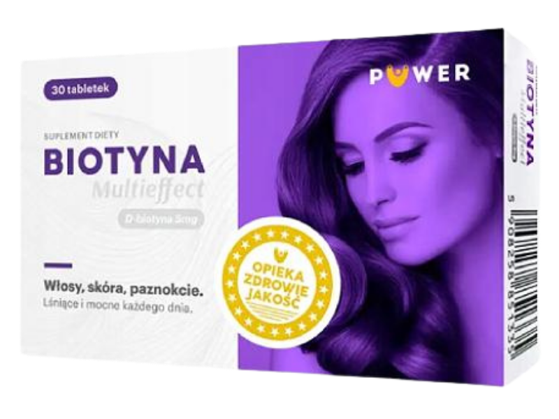 Zdjęcie przedstawia suplement diety PUWER Biotyna Multieffect, tabletki, 5 mg.