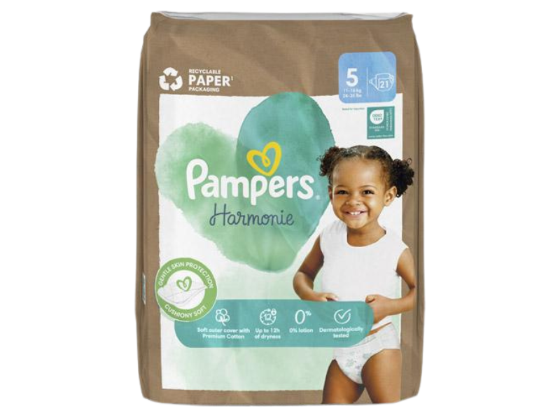 Zdjęcie przedstawia wyrób medyczny Pampers Harmonie Pieluszki, pieluchomajtki.