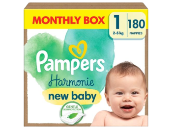 Zdjęcie przedstawia wyrób medyczny Pampers Harmonie Pieluszki rozmiar 1 New Born 2-5kg, pieluchomajtki.