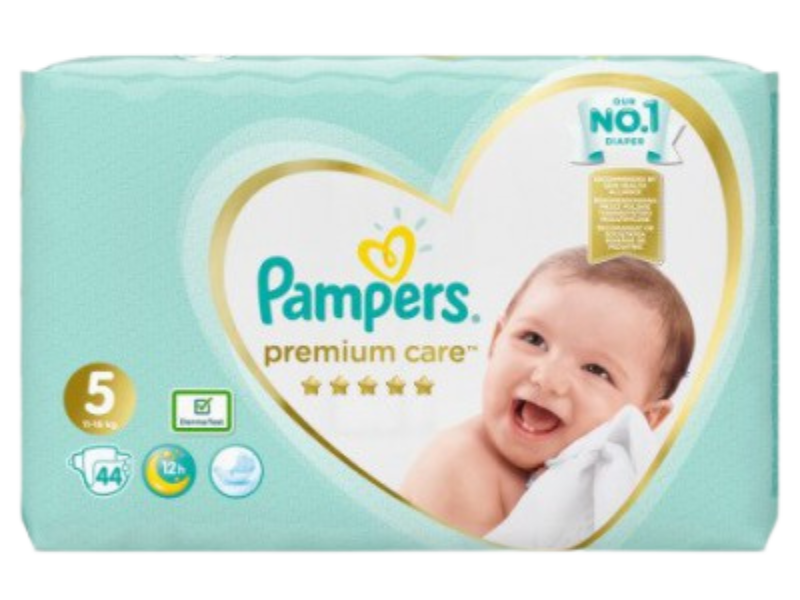 Zdjęcie przedstawia wyrób medyczny Pampers Premium Care Junior 5 Pieluszki (11-16kg), pieluchy.