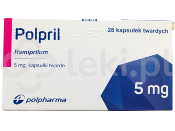 Zdjęcie przedstawia lek na receptę Polpril, kapsułki twarde, 5 mg.