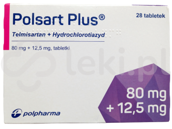 Zdjęcie przedstawia lek na receptę Polsart Plus, tabletki, 80 mg + 12,5 mg.