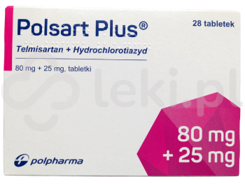 Zdjęcie przedstawia lek na receptę Polsart Plus, tabletki, 80 mg + 25 mg.