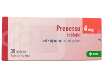 Zdjęcie przedstawia lek na receptę Prenessa, tabletki, 4 mg.