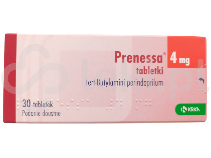 Zdjęcie przedstawia lek na receptę Prenessa, tabletki, 4 mg.