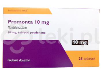 Zdjęcie przedstawia lek na receptę Promonta, tabletki powlekane, 10 mg.