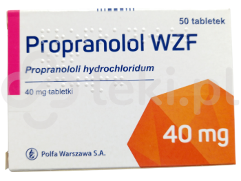 Zdjęcie przedstawia lek na receptę Propranolol WZF, tabletki, 40 mg.
