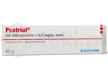 Zdjęcie przedstawia lek na receptę Psotriol, maść, (50 µg + 0,5 mg)/g.