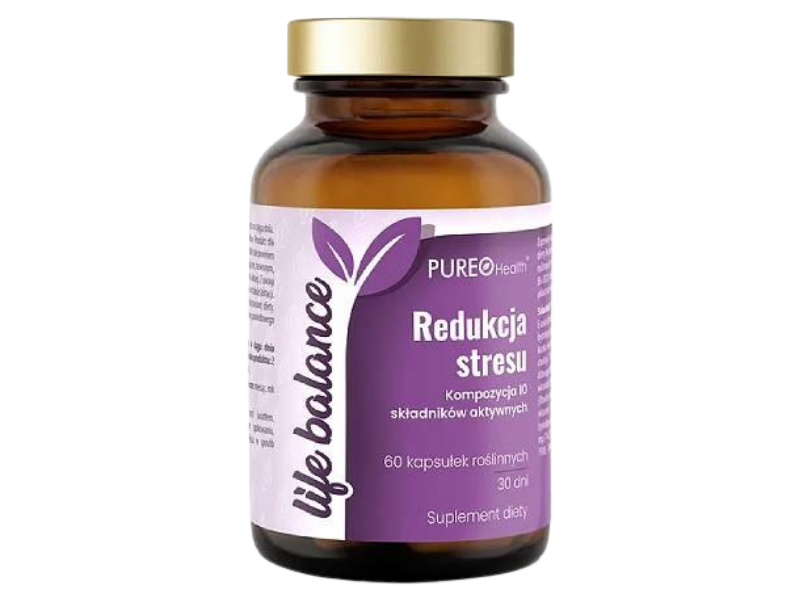 Zdjęcie przedstawia suplement diety Pureo Health Life Balance Redukcja Stresu, kapsułki.