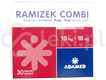 Zdjęcie przedstawia lek na receptę Ramizek Combi, kapsułki twarde, 10 mg + 10 mg.