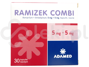 Zdjęcie przedstawia lek na receptę Ramizek Combi, kapsułki twarde, 5 mg + 5 mg.