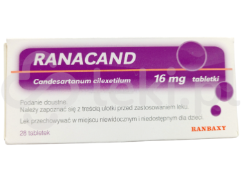 Zdjęcie przedstawia lek na receptę Ranacand, tabletki, 16 mg.
