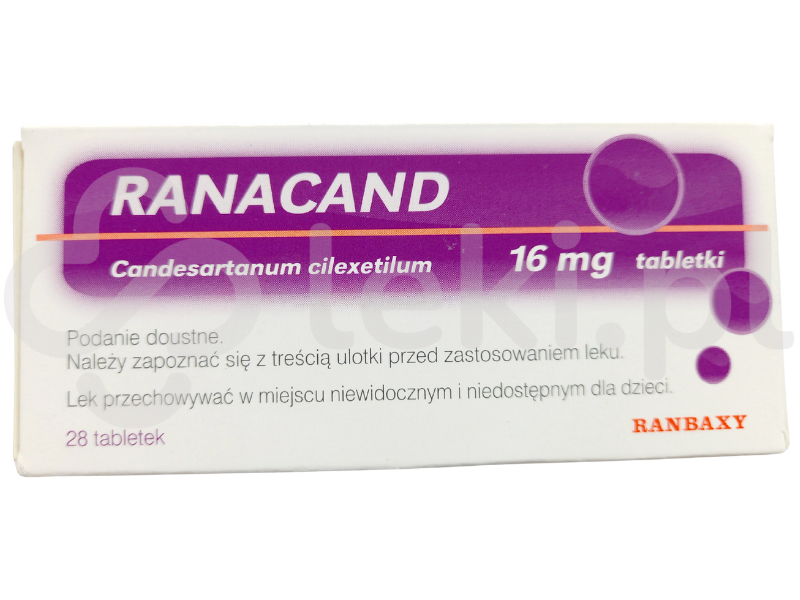 Zdjęcie przedstawia lek na receptę Ranacand, tabletki, 16 mg.
