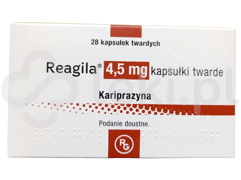 Zdjęcie przedstawia lek na receptę Reagila, kapsułki twarde, 4,5 mg.