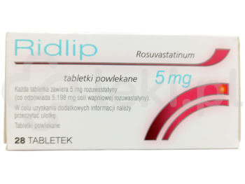 Zdjęcie przedstawia lek na receptę Ridlip, tabletki powlekane, 5 mg.