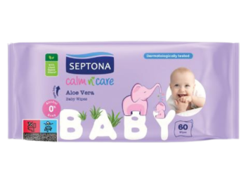 Zdjęcie przedstawia kosmetyk SEPTONA Baby Nawilżane chusteczki dla dzieci i niemowląt z aloesem.