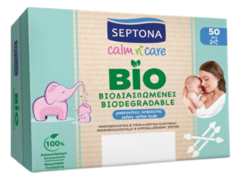 Zdjęcie przedstawia kosmetyk SEPTONA Bio biodegradowalne patyczki higieniczne dla dzieci.