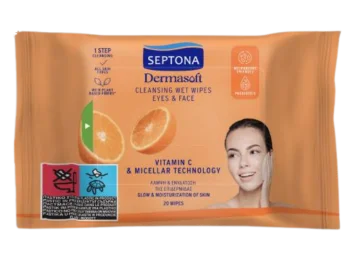 Zdjęcie produktu SEPTONA Dermasoft Oczyszczające chusteczki nawilżane z witaminą C i technologią micelarną do twarzy i oczu