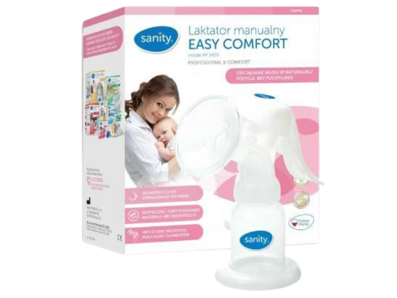 Zdjęcie przedstawia wyrób medyczny Sanity Easy Comfort mode Laktator manualny, sprzęt medyczny.