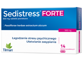 Zdjęcie przedstawia lek bez recepty Sedistress Forte, tabletki powlekane, 500 mg.