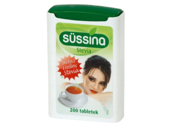 Zdjęcie przedstawia środek spożywczy Stevia Sussina słodzik, tabletki.