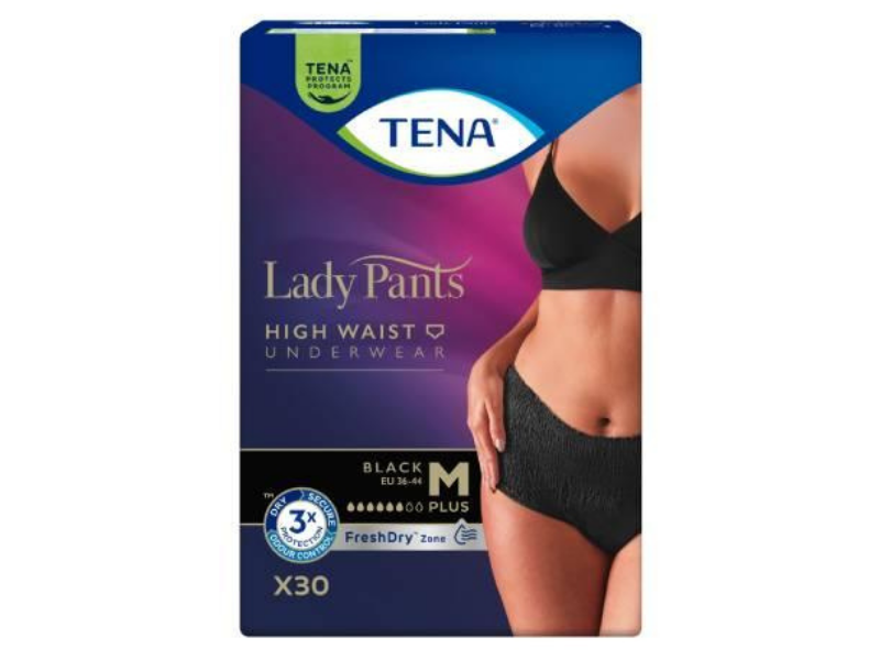 Zdjęcie przedstawia wyrób medyczny Tena Lady Pants Plus Black Bielizna chłonna dla kobiet, środki chłonne.